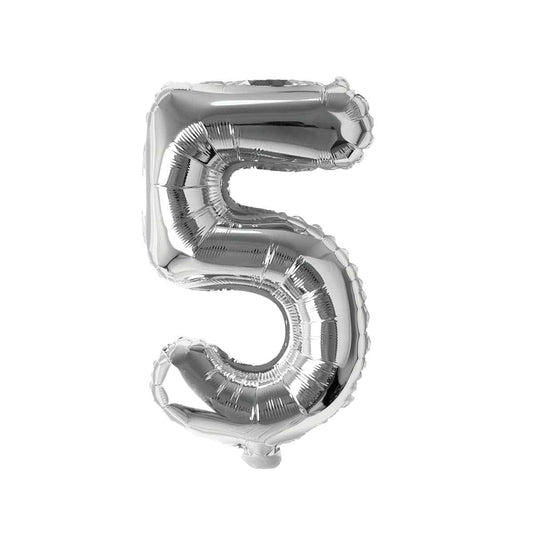 Silver Number 5 Foil Balloon, 16 Inches